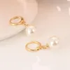 Big Bead Ball Pendant 18 K Gold GF Drop Dangle Earrings for Women Simulated Pearl274C