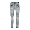 Mor jean amiiris tasarımcı kot pantolon moda yeni cadde moda mavi delik yama beyaz ince fit elastik ayaklar