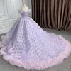 Robe de bal princesse brillante lavande, robes de Quinceanera, ourlet à volants, perles en Tulle, robe de 15 ans, à lacets dans le dos, robes de bal