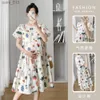 Basic Casual Dresses Summer New Fashion Women's Floral Short-Sleeved Dress Pregnant Women Maternity Long Wholesale Breastfeeding YQ231025