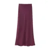 Gonne Donna Moda Gonna longuette a pieghe viola in raso Vintage a vita alta femminile Chic Lady