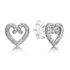 Kolczyki stadniste Authentic 925 Sterling Silver Heart Swirls Fashion for Women Prezent biżuterii DIY