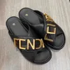 woman designer F letter man slipper graphy sandal leather luxury slides crossover band golden metal Sandals summer pool Lady sheos