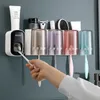 Toothbrush Holders ECOCO Bathroom Accessories Automatic Toothpaste Squeeze Dispenser Punch Free Home Toothbrush Holder Set Wall Mount Storage Rack 231025