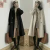 Frauen Pelz Faux Elegante Woll Trenchcoat Winter Mittellange Einreiher Warme Lose Wolle Windjacken Jacke Mantel für Frauen lässig 231025