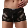 Mutande Boxer da uomo Pantaloncini Mutandine Sissy Sexy See Through Lingerie Fishnet Scava fuori Mesh Custodia da uomo Boxer intimo