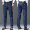 Mens Jeans Winter Wool Velvet Fleece förtjockad rak Midwaist Business Comfort Thermal Denim Trousers 231025