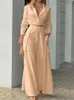 Women's Two Piece Pants Solid Color Long Sleeve Top Loose 2023 Autumn Winter 2pcs Clothing Ins Pockets Wide Leg Suit