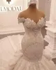 Luxury Appliques Lace Mermaid Wedding Dresses 2024 Detachable Train Elegant Off Shoulder Crystal Backless Ruffles Arabic Dubai Bridal Gowns
