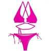 Costume da bagno da donna Costume da bagno bikini moda tinta unita Sexy petto grande e piccolo raccolto diviso a tre punti