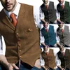 Mäns västar Brown Casual Gentleman Army Green Vest Plaid Soft Wool Jacket Tweed Business Waistcoat For Wedding Man248z