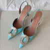 Temperament High Heel Single Shoes 2023 Amina Pointed Rhinestone Buckle Silk Wrap Back Strap Slim Heel Sandals