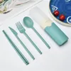 Serisuppsättningar Set Portable Wheat Straw Reusable Spoon Fork Chopsticks Knife With Box For Travel Picnic Outdoor Table Prows Cotare Sats