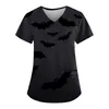 T-shirts pour femmes Halloween imprimé col en V haut à manches courtes uniforme femmes citrouille Blouse grande taille S-5XL hauts de travail