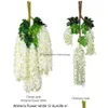 Flores decorativas grinaldas 45 polegadas glicínias flor artificial espessa seda videira ratta pendurado para festa de casamento jardim ao ar livre mais verde dhbzv