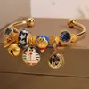 Pan family style sargent blue fat open bracelet female minority light luxury senior sense cartoon robotic cat DIY bracelet