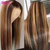 Straight Highlight Perücke 360 13x6 Braune Front für Frauen vorgezogener Spitze Frontal gefärbtes menschliches Haar Perücken 231024