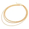 Correntes de corrente de ouro colares para mulheres colar banhado simples em camadas três mulheres longas en