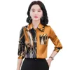 Роскошная яркая шелковая женская рубашка с принтом, подиум 2023, дизайнерские блузки на пуговицах с отложным воротником и длинными рукавами, весна-осень Wi236N
