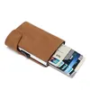 Korthållare Smart Wallet ID Holder Läder Ultratunna Business Men Cardbag Automatic -Up Anti Stöld Brush Metal Box