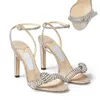 Chaussures sandales pour femmes de super qualité!! Robe de mariée de fête Thyra Gladiator Sandalias Crystal Bow Strap Escarpins pour femmes Lady High Heels EU35-43.With Box