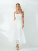 Vestidos casuais winkinlin mulheres cocktail vestido formal noite longo branco sem mangas v pescoço tule retalhos vestido de baile