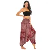 Frauenhose Bohemian Style Laterne mit zwei Tragen von losen thailändischen Baumwollcapris hoher Taille Elefant Print Boho Jumpsuit