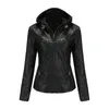 Vestes en cuir PU noir pour femme, manteaux de moto, automne-hiver 2023, XS-7XL