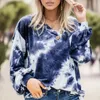 Frauen Hoodies Vantage Tuch Oversize Sweatshirt V-ausschnitt Tinte Tie Dye Pullover Langarm Bluse Weibliche Herbst Mit Kapuze Tops
