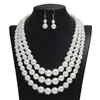 Necklace Earrings Set Women's Three-layer White Imitation Pearl Multi-layer Sweater Chain