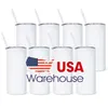 USA/CAN Magazijn 20 oz RVS Warmte-overdracht Afdrukken Tumbler Vacuüm Geïsoleerde Skinny Rechte Sublimatie Tumblers