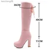 Buty 2023 Spring Autumn Knee High Boots Women Fashion Square Obcing Koronki koronkowe długie buty kobiety skórzane buty zimowe białe różowe czarne 231025