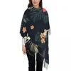 Bufandas Flores tropicales oscuras Mantón Wrap para mujeres Invierno Bufanda larga grande Planta hawaiana Selva Pashmina Borla