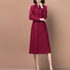 Robes décontractées Élégant hiver laine robe femmes mince vintage rétro a-ligne bordeaux longue mode dames formelle travail d'affaires porter cl1813