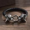 Bangle Viking Bracelet Leather Rope Chain Double Bite Ring For Men Amulet Jewelry Gift MaleBangle246H