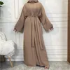 Roupas étnicas Eid Dubai Abaya Turquia Moda Muçulmana Define Islam Mulheres Duas Peças Set Aberto e Vestido Interno Feminino Kaftan