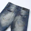 Manlig lila jean amiiris designer jeans mens mode denim nya herrbyxor mode med trasiga hål vita fötter polerad smal passform ji45