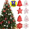 Decorazioni natalizie 12 pezzi set fai da te pendenti in legno bianco rosso ornamenti Noel per regali per bambini albero 231025