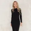 Vestidos casuais outono mulheres sexy elegante midi vestido cor sólida com nervuras manga longa alta pescoço corte bodycon lápis streetwear