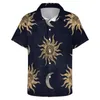 Camisas casuais masculinas ouro sol lua férias camisa mandala azul havaiano masculino streetwear blusas manga curta roupas impressas tamanho grande