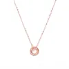Chains Real Pure 18K Rose Gold Chain Women Laser Double Circle Pendant O Link Necklace 2.2g