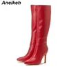 Womens Fashion Sexy Pointed Thin Heel Knee High Long Boots Spring Autumn Panel Side Zipper Designer 230922