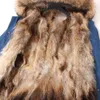 Femmes fourrure fausse Maomaokong réel raton laveur manteau col Denim manteaux veste d'hiver Parkas à capuche lapin doublure veste 231023