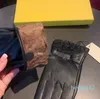 Guantes de cuero con ondas de encaje para mujer, manoplas con pantalla táctil, guantes de invierno y terciopelo con caja