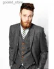 Męskie garnitury Blazers Grey Herringbone Tweed Men Suit Vintage Fall Winter Groom Tuxedo Ternos Formalne garnitury ślubne dla mężczyzn 3 -części