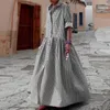Casual Dresses Lapel Plaid Print Women Shirt Dress Summer Elegant Party för 2023 Full Length Lady Maxi Dres Pleated