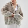 Kvinnors stickor elegant paljett stickad hoodied cardigan kvinnor förlorar långärmad stickad kappa 2023 Autumn Winter Fashion Office Lady Tops