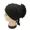 Vêtements ethniques Style disque arrière fleur clou perle couleur unie grand bandeau casquette lune chimiothérapie musulmane