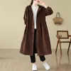 Trench da donna Cappotto retrò con cappuccio Design ispessito Giacca a vento francese Cardigan allentato pieghettato 2023 Autunno Cappotto casual Giacca lunga da donna Z3413