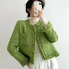 Damenjacken 2023 Frühling Herbst Frauen Elegante Tweed Ausgefranste Geerntete Grüne Jacke Mantel Frau Kleidung Quaste Kurze Mäntel